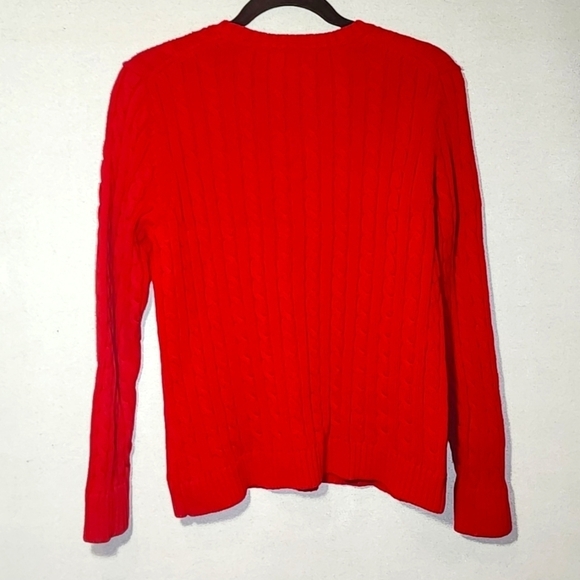 L.L. Bean Red Cable Knit Large Petite Cozy Classic Cotton - Picture 5 of 5